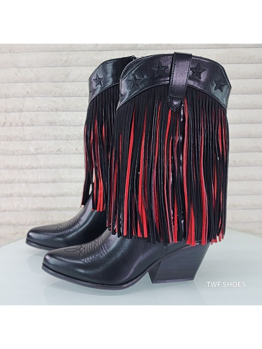NIB Dusty Roads Mid Calf Black and Red Fringe Country Western Cowgirl Boots - Picture 3 of 12